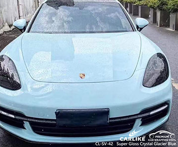 CL-SV-42 Super Gloss Crystal Glacier Blue Vinyl Vehicle Wrap Fabricante para PORSCHE