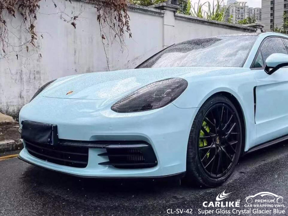 CL-SV-42 Super Gloss Crystal Glacier Blue Vinyl Vehicle Wrap Manufacturer for PORSCHE