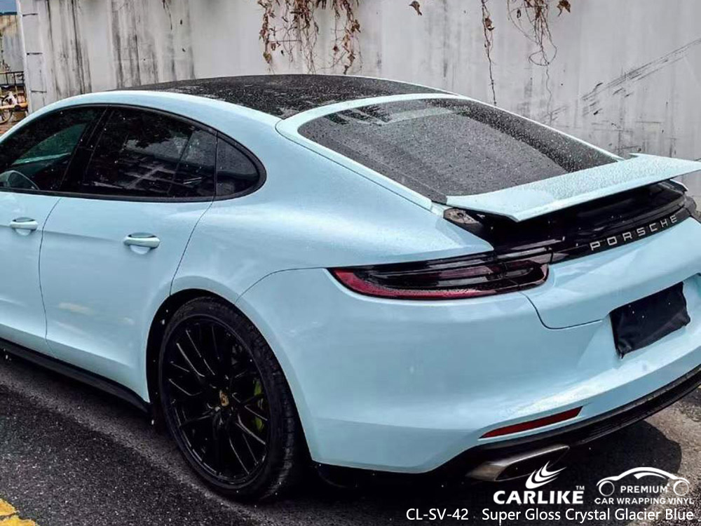 CL-SV-42 Super Gloss Crystal Glacier Blue Vinyl Vehicle Wrap Manufacturer for PORSCHE