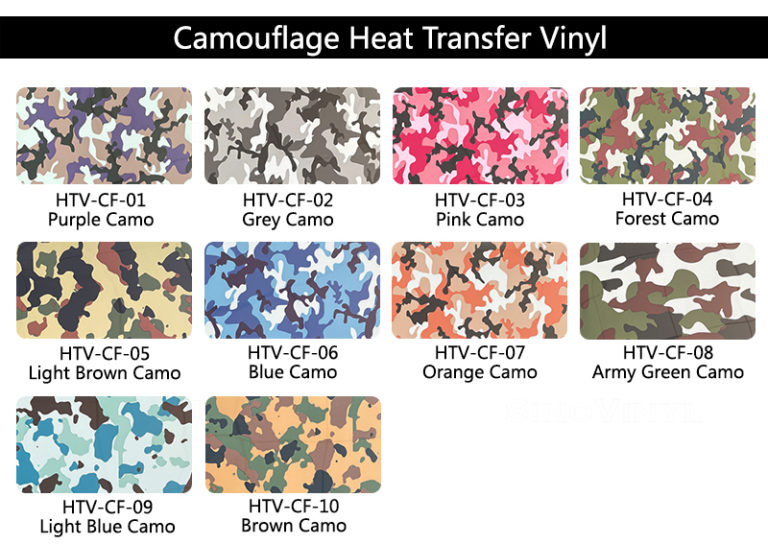 XFX HTV 10PCS 25x100cm Camouflage HTV Heat Transfer Vinyl Pattern Iron on  Vinyl Camo HTV Vinyl for T-Shirt Fabric Clothing Film - AliExpress