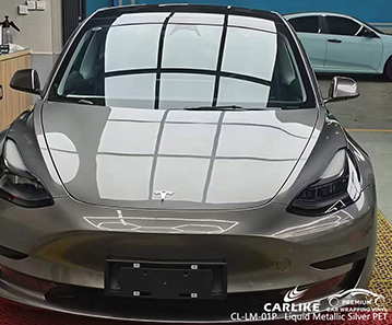 CL-LM-01P Líquido Metálico Prata Vinil PET Fabricante de Envoltório de Carro para TESLA