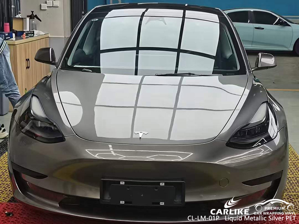 CL-LM-01P Sıvı Metalik Gümüş PET Vinil Araç Kaplama TESLA üreticisi