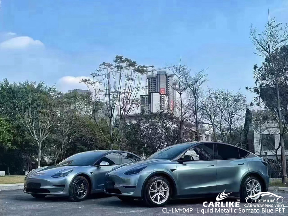 CL-LM-04P Sıvı Metalik Somato Mavi PET Vinil Oto TESLA için Sargı Üreticisi