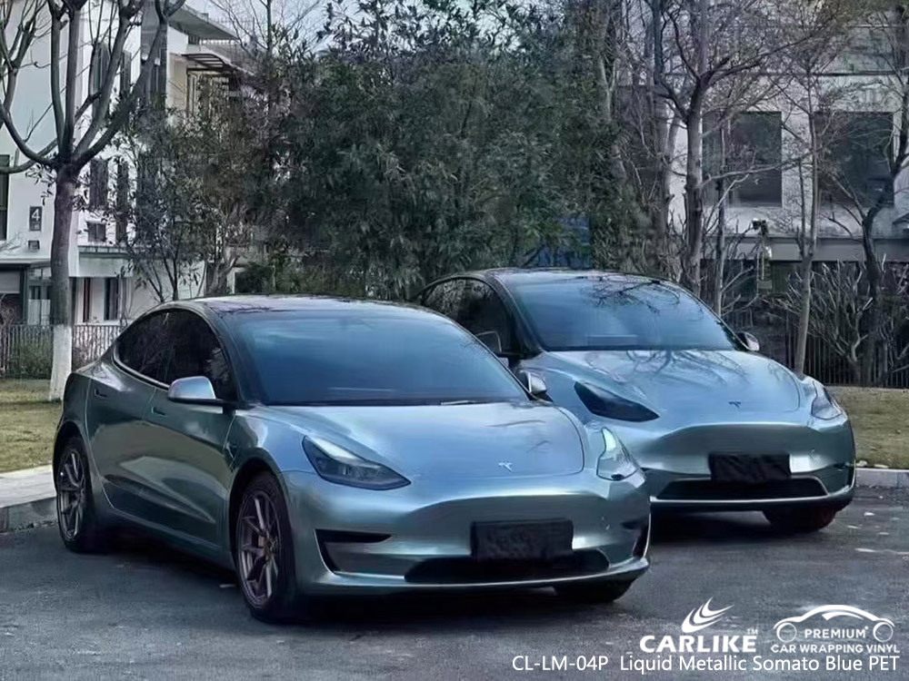 CL-LM-04P Sıvı Metalik Somato Mavi PET Vinil Oto TESLA için Sargı Üreticisi
