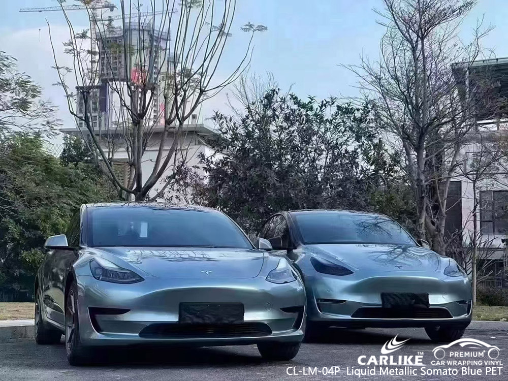CL-LM-04P Sıvı Metalik Somato Mavi PET Vinil Oto TESLA için Sargı Üreticisi