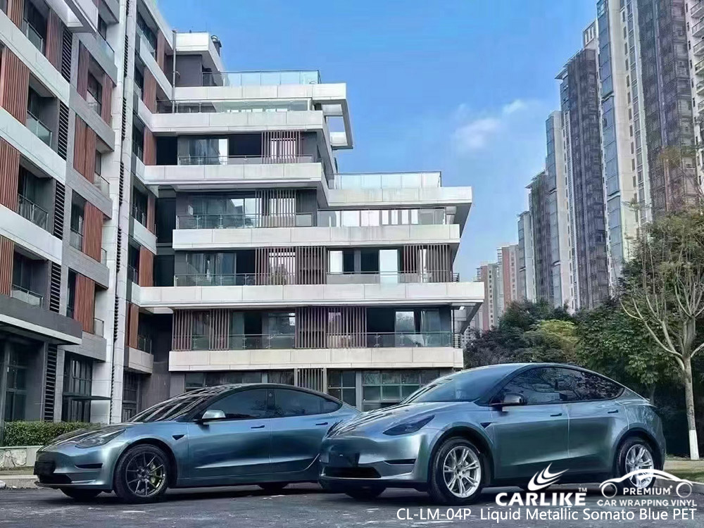 CL-LM-04P Sıvı Metalik Somato Mavi PET Vinil Oto TESLA için Sargı Üreticisi