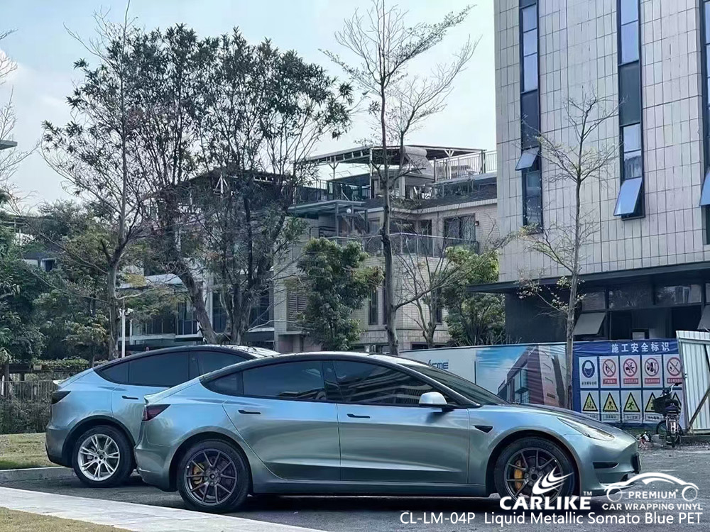 CL-LM-04P Sıvı Metalik Somato Mavi PET Vinil Oto TESLA için Sargı Üreticisi
