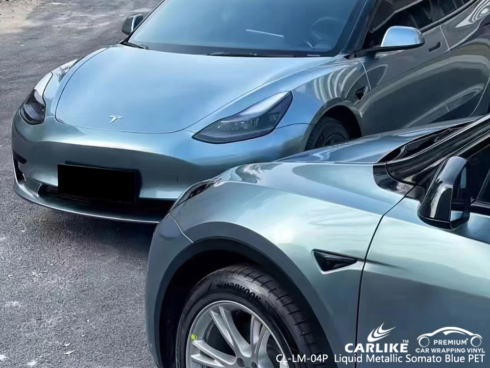CL-LM-04P Sıvı Metalik Somato Mavi PET Vinil Oto TESLA için Sargı Üreticisi