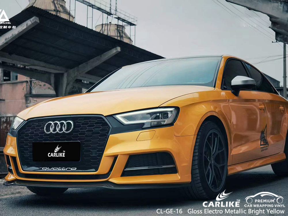 CL-GE-16 Gloss Electro Metallic Bright Yellow Vinyl Car Usine d'emballage pour AUDI