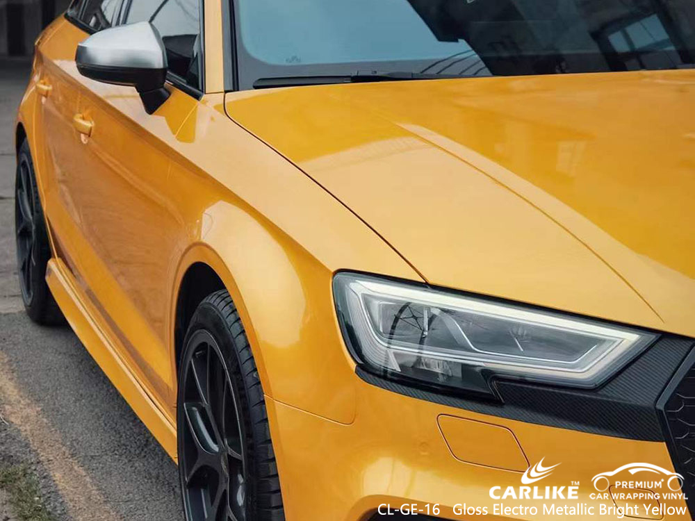 CL-GE-16 Parlak Elektro Metalik Parlak Sarı Vinil Araba AUDI için Fabrika Sarma