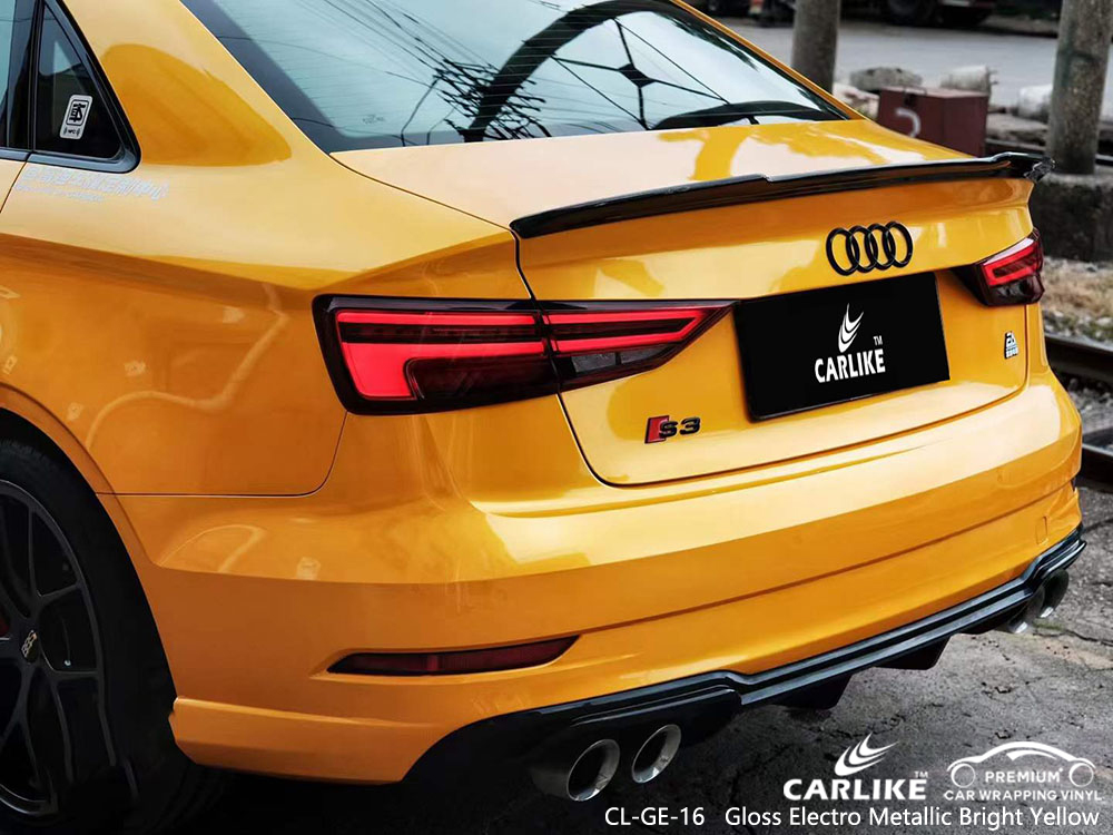 CL-GE-16 Parlak Elektro Metalik Parlak Sarı Vinil Araba AUDI için Fabrika Sarma