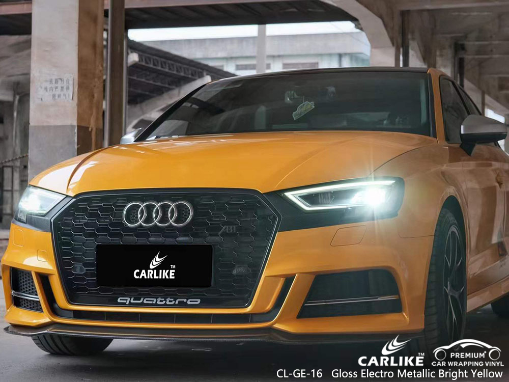 CL-GE-16 Parlak Elektro Metalik Parlak Sarı Vinil Araba AUDI için Fabrika Sarma