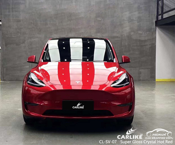 CL-SV-07 Super Brilho Cristal Vermelho Quente Vinil Fábrica de Envelopamento de Carro para TESLA