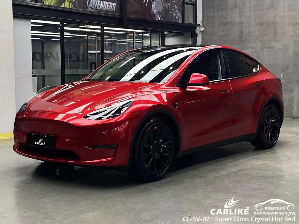 CL-SV-07 Carro de vinil vermelho brilhante super brilhante Wrap Factory Para TESLA
