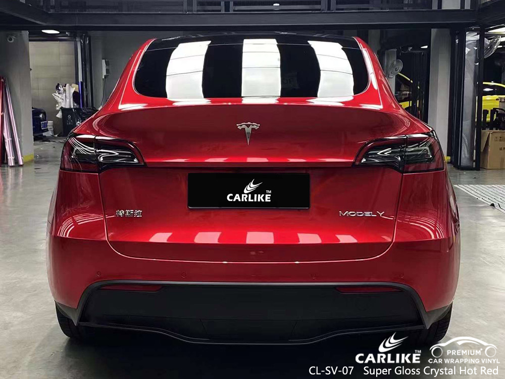 CL-SV-07 Carro de vinil vermelho brilhante super brilhante Wrap Factory Para TESLA