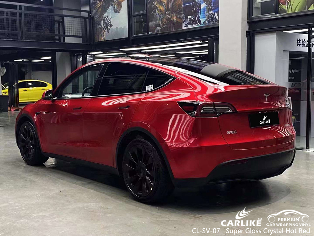CL-SV-07 Super Gloss Crystal Red Hot Red Vinyl Car Wrap Factory Para TESLA