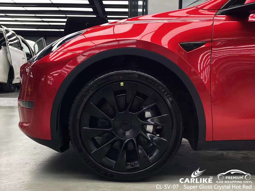 CL-SV-07 Carro de vinil vermelho brilhante super brilhante Wrap Factory Para TESLA