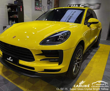 CL-SV-15 Super Gloss Crystal Bright Yellow Vinyl Car Wrap Lieferant für PORSCHE