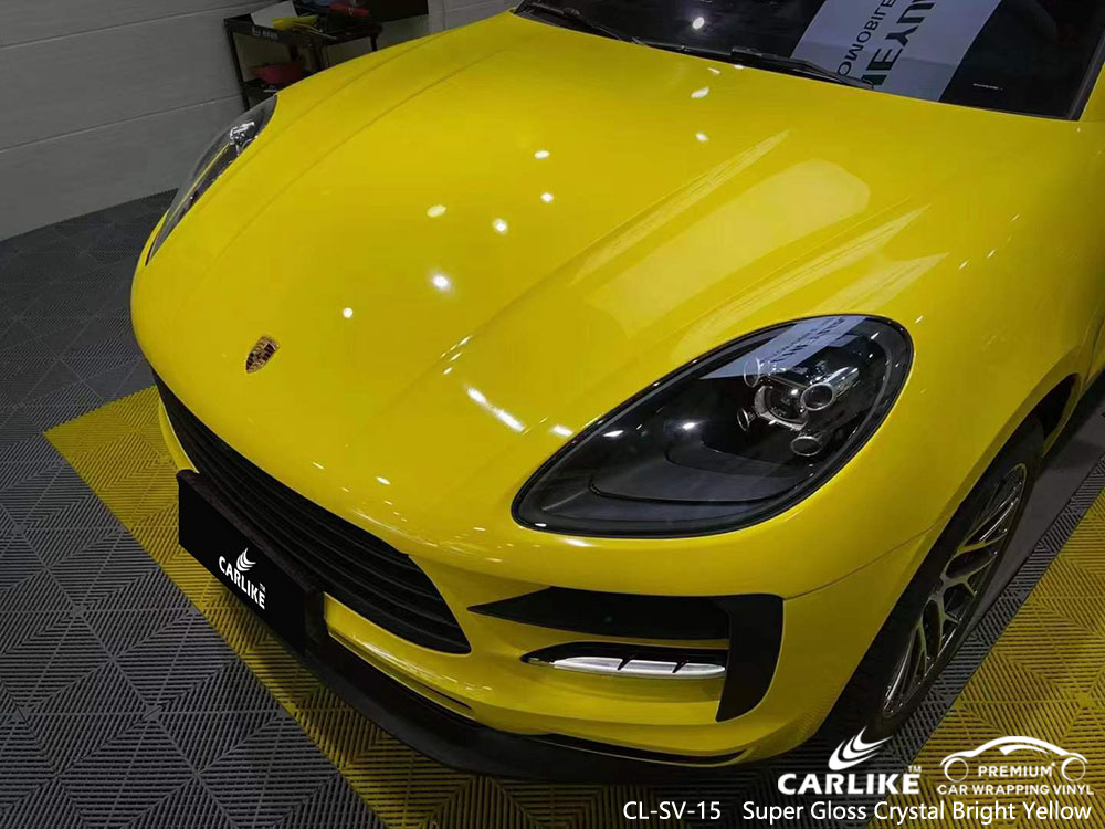 CL-SV-15 Carro de vinil amarelo brilhante de cristal super brilhante Fornecedor de envoltório para PORSCHE