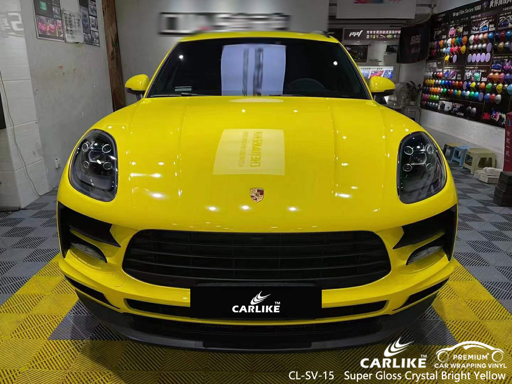 CL-SV-15 Super Gloss Crystal Bright Yellow Vinyl Car Wrap-Lieferant für PORSCHE