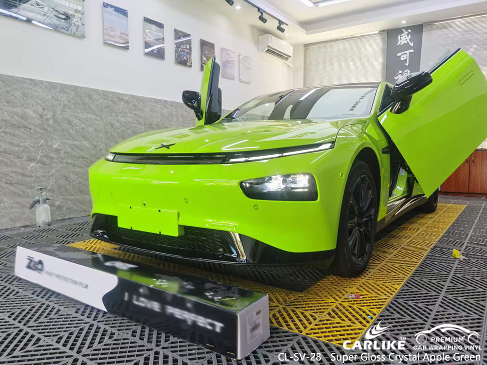 CL-SV-28 Super Gloss Crystal Apple Green Vinyl Car Wrap Supplier For XPENG