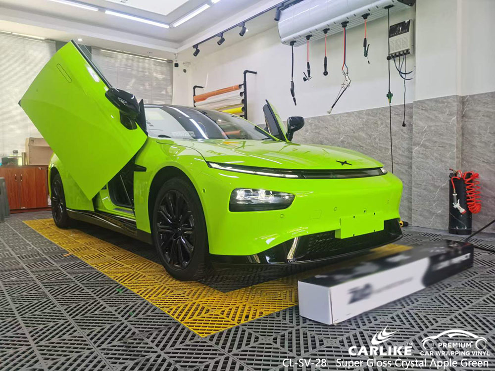 CL-SV-28 Super Gloss Crystal Apple Green Vinyl Car Wrap Supplier For XPENG