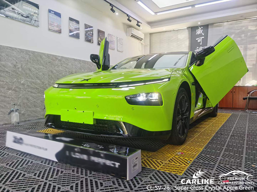 CL-SV-28 Super Gloss Crystal Apple Green Vinyl Car Wrap Supplier For XPENG