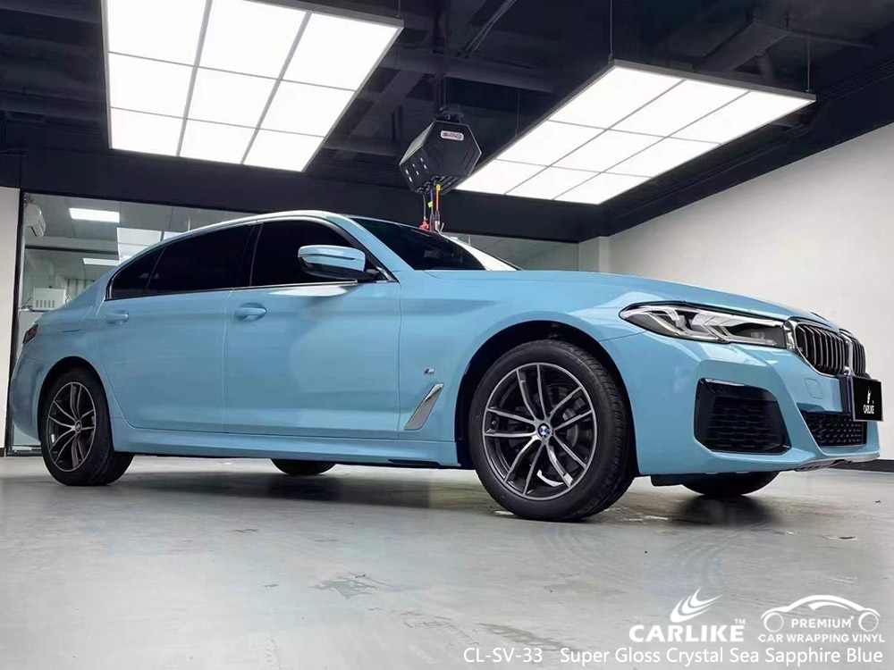 CL-SV-33 Super Gloss Crystal Sea Sapphire Blue Vinyl Fabricante de envelopamento de carro para BMW