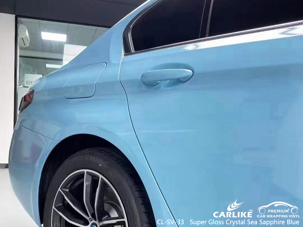 CL-SV-33 Super Gloss Crystal Sea Sapphire Blue Vinyl Fabricante de envelopamento de carro para BMW