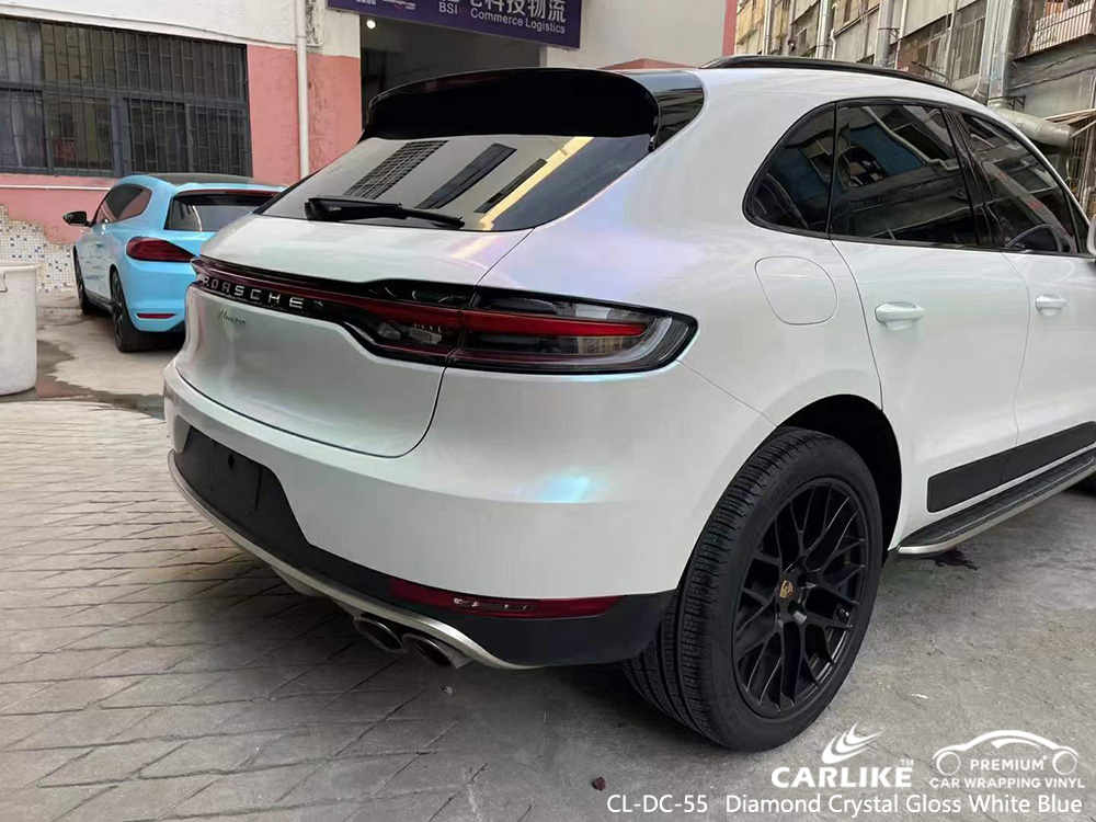CL-DC-55 Elmas Kristal Parlak Beyaz Mavi Araç Kaplaması PORSCHE için Vinil Tedarikçiler