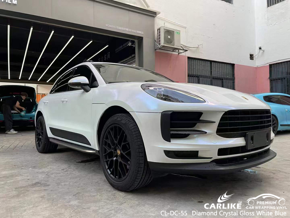 CL-DC-55 Elmas Kristal Parlak Beyaz Mavi Araç Kaplaması PORSCHE için Vinil Tedarikçiler