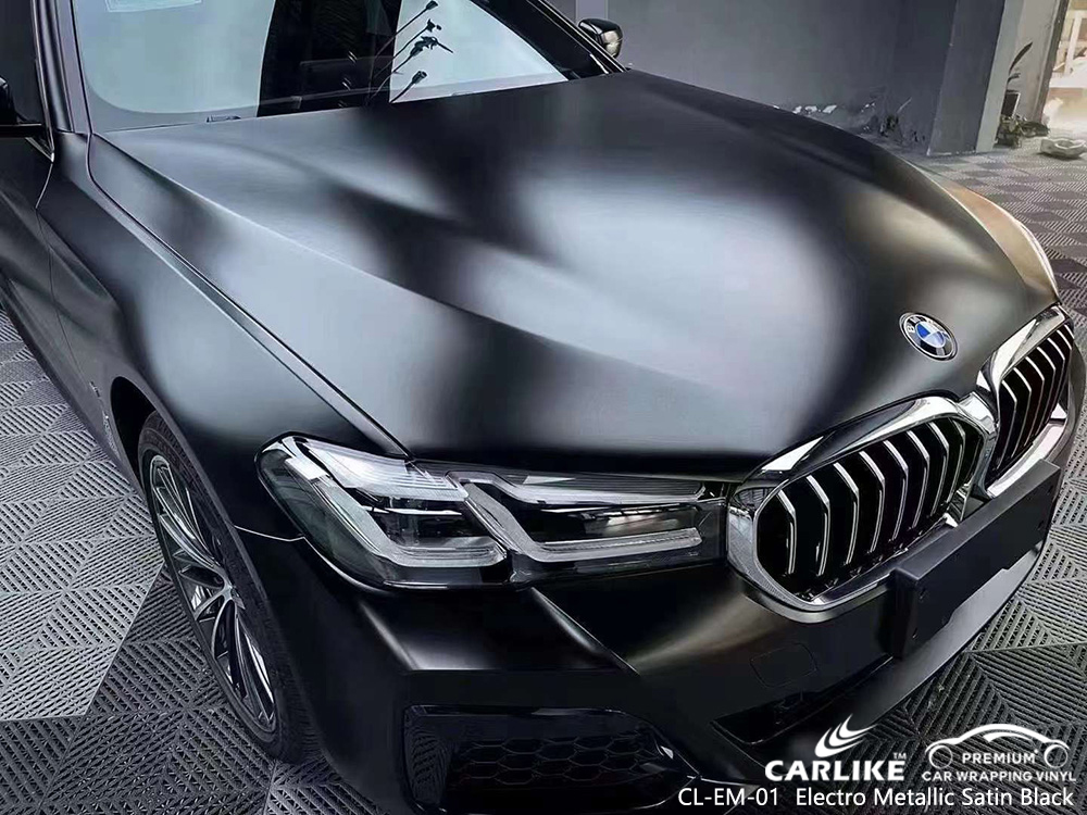 CL-EM-01 Electro Metallic Satin Black Vinyl Car Wrap Fabricant pour BMW