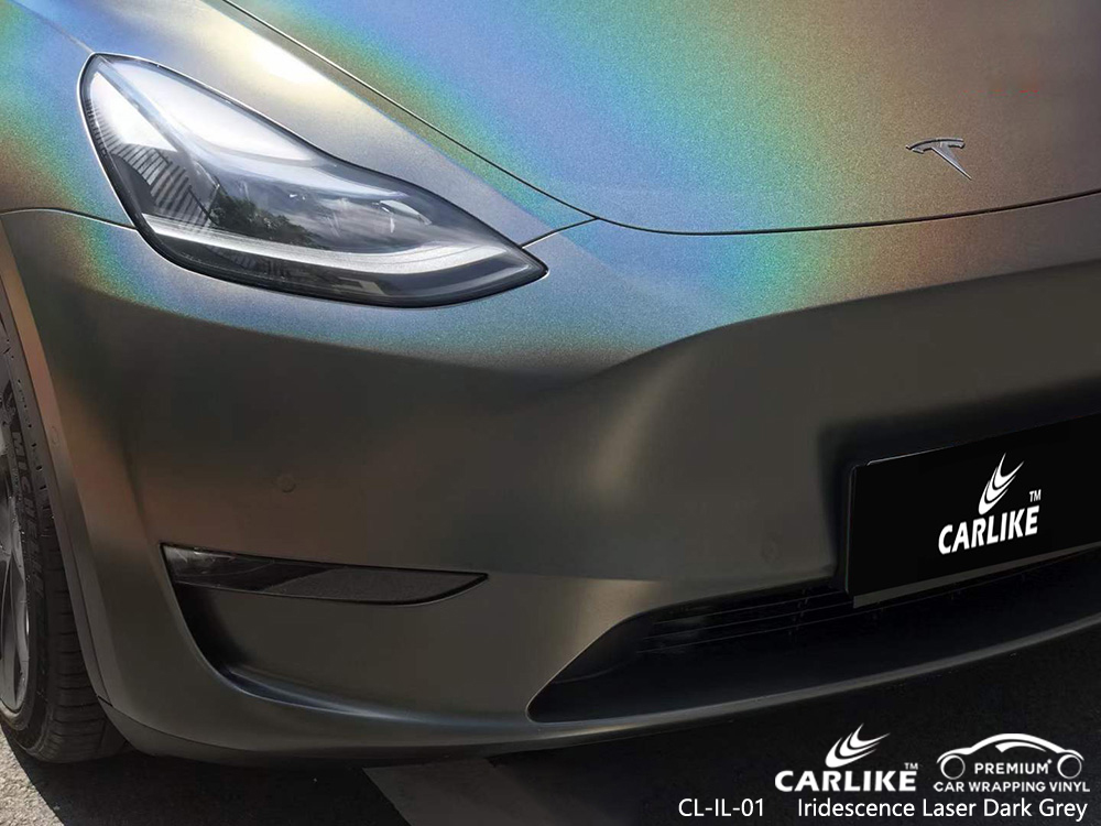 CL-IL-01 Fabricante de vinil automotivo com laser de iridescência cinza escuro Para TESLA