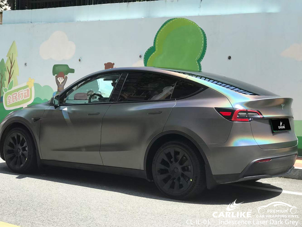 CL-IL-01 Fabricante de vinil automotivo com laser de iridescência cinza escuro Para TESLA