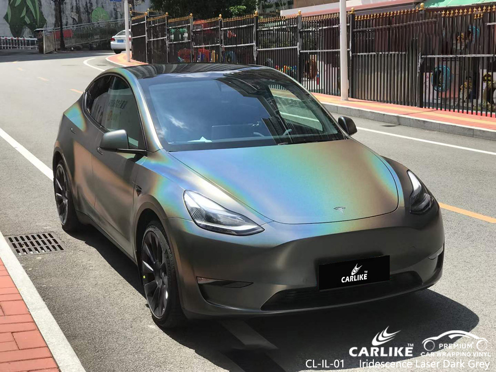 CL-IL-01 Fabricante de vinilo para automóvil gris oscuro con láser iridiscente Para TESLA