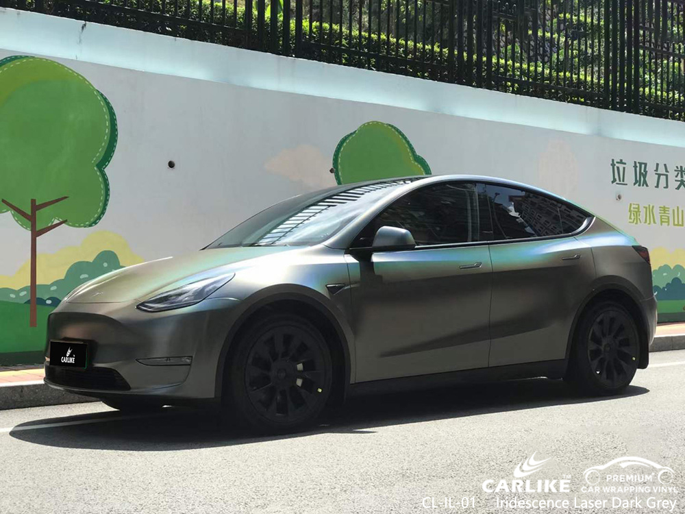 CL-IL-01 Fabricante de vinil automotivo com laser de iridescência cinza escuro Para TESLA