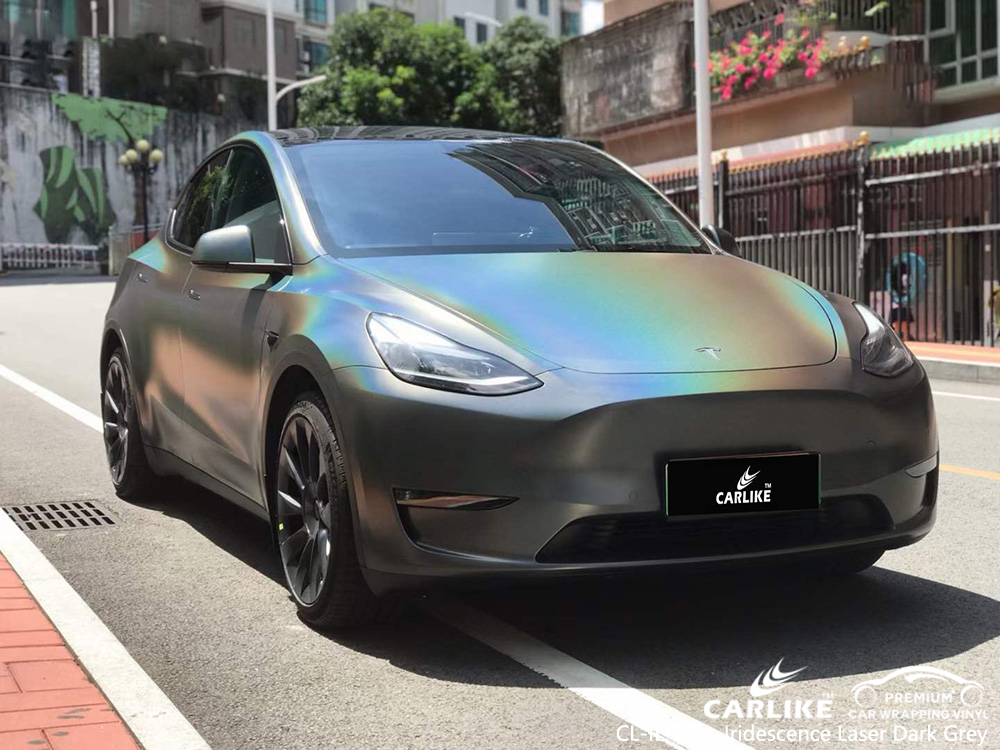 CL-IL-01 Fabricante de vinilo para automóvil gris oscuro con láser iridiscente Para TESLA