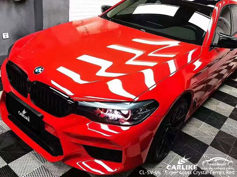 CL-SV-06 Super Gloss Crystal Ferrari Red Vinyl Car Wrap Factory For BMW