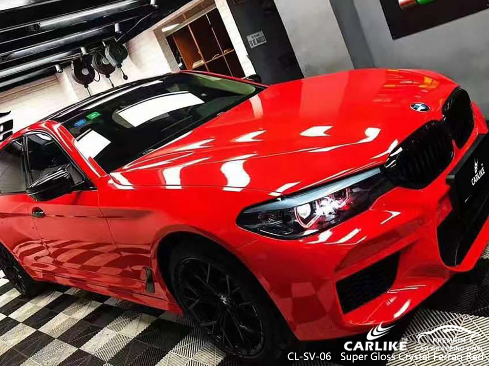 CL-SV-06 Super Gloss Crystal Ferrari Red Vinyl Car Wrap Factory For BMW