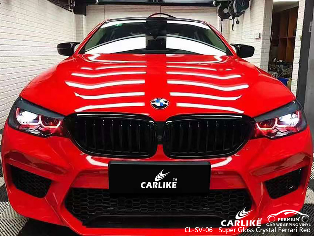 CL-SV-06 Voiture en vinyle rouge Ferrari cristal super brillant Wrap Usine Pour BMW