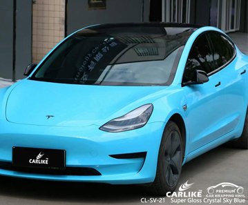 CL-SV-21 Super Brilho Cristal Azul Céu Envoltório de Veículo Fornecedores de Vinil Para TESLA