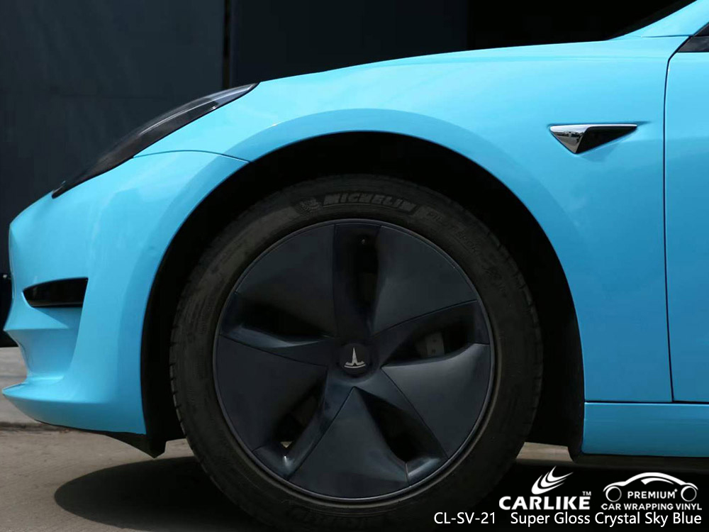 CL-SV-21 Süper Parlak Kristal Gök Mavisi Araç Kaplaması TESLA için Vinil Tedarikçiler