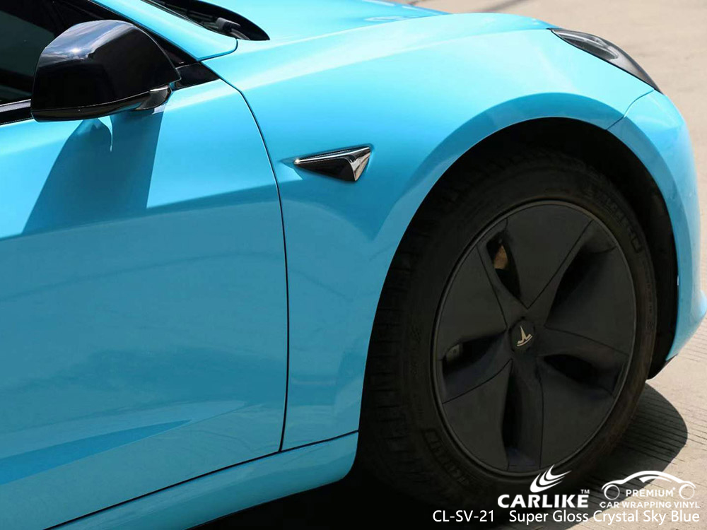 CL-SV-21 Süper Parlak Kristal Gök Mavisi Araç Kaplaması TESLA için Vinil Tedarikçiler