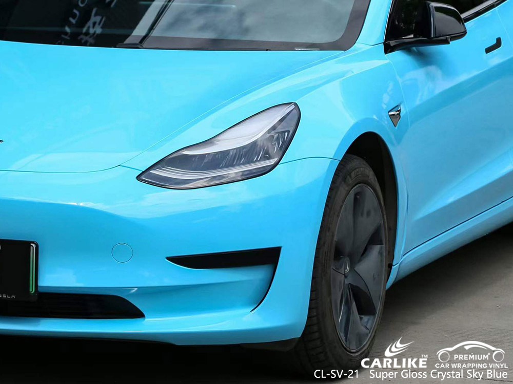 CL-SV-21 Süper Parlak Kristal Gök Mavisi Araç Kaplaması TESLA için Vinil Tedarikçiler