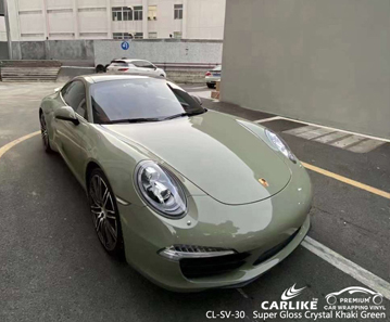 CL-SV-30 Super Gloss Crystal Khaki Green Vinyl Vehicle Wrap Proveedor para PORSCHE