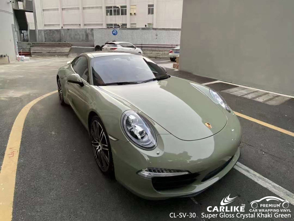 CL-SV-30 Super Gloss Crystal Khaki Green Vinyl Vehicle Поставщик упаковки для PORSCHE