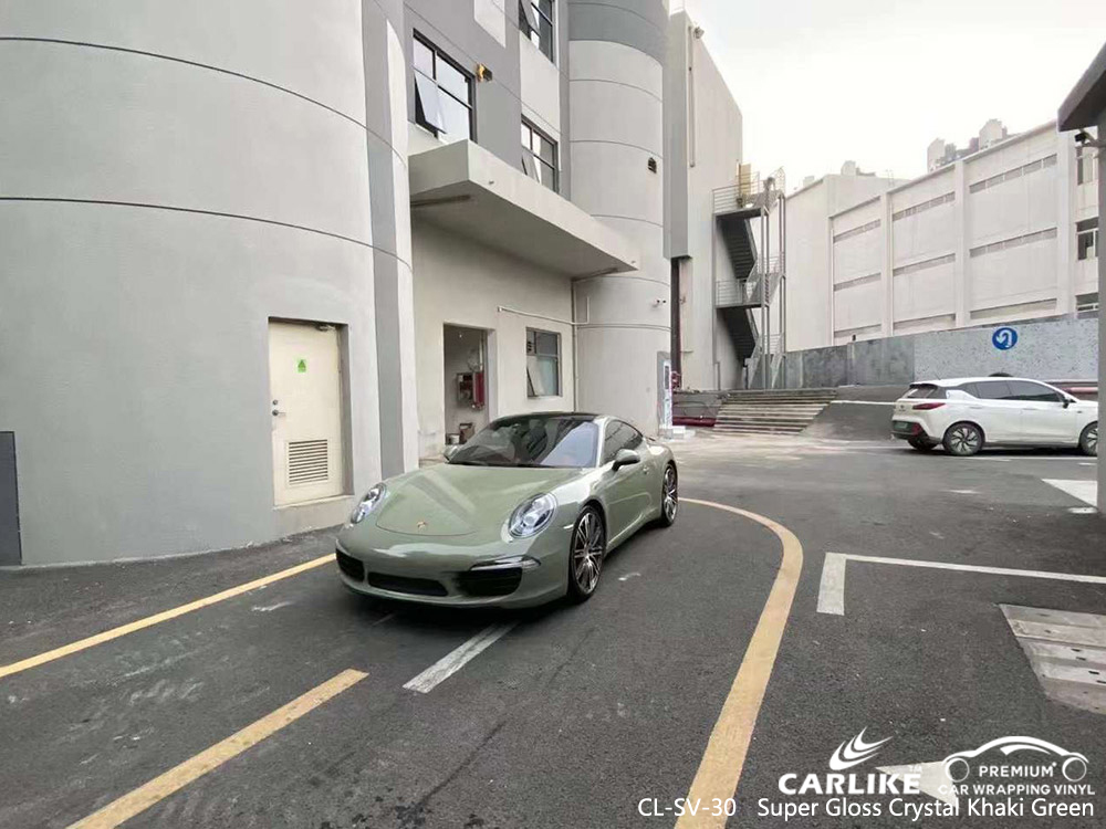 CL-SV-30 Süper Parlak Kristal Haki Yeşil Vinil Araç PORSCHE için Sargı Tedarikçisi