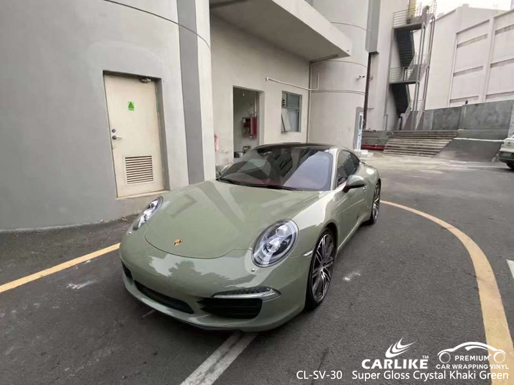 CL-SV-30 Super Gloss Crystal Khaki Green Vinyl Vehicle Поставщик упаковки для PORSCHE