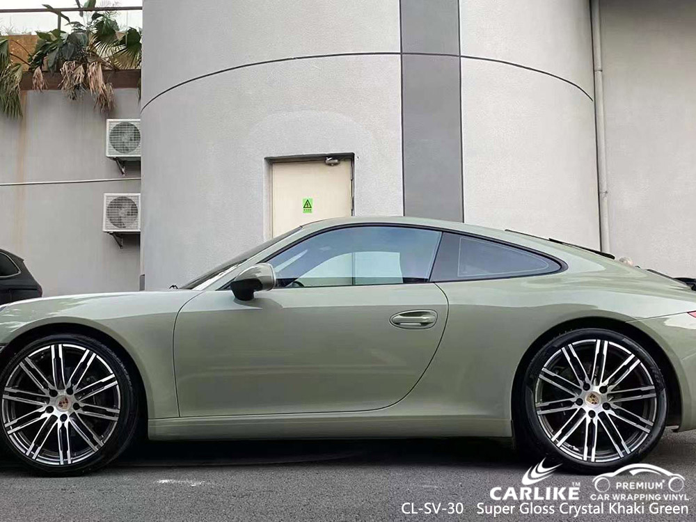 CL-SV-30 Süper Parlak Kristal Haki Yeşil Vinil Araç PORSCHE için Sargı Tedarikçisi