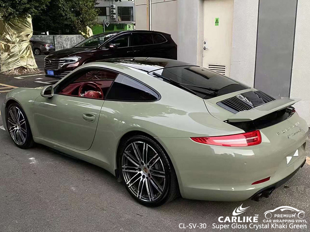 CL-SV-30 Süper Parlak Kristal Haki Yeşil Vinil Araç PORSCHE için Sargı Tedarikçisi